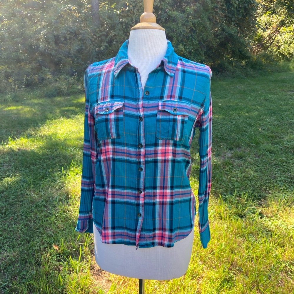 Teal Plaid Button-Down